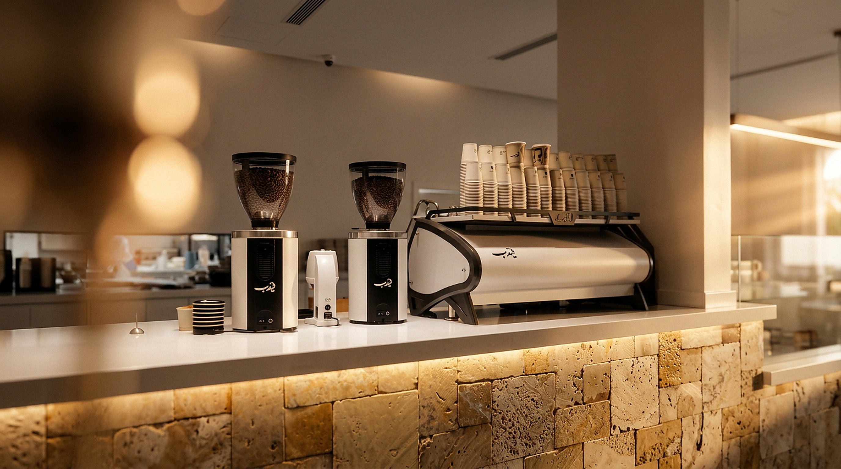 GEDeb cafe bar with espresso machine and grinders